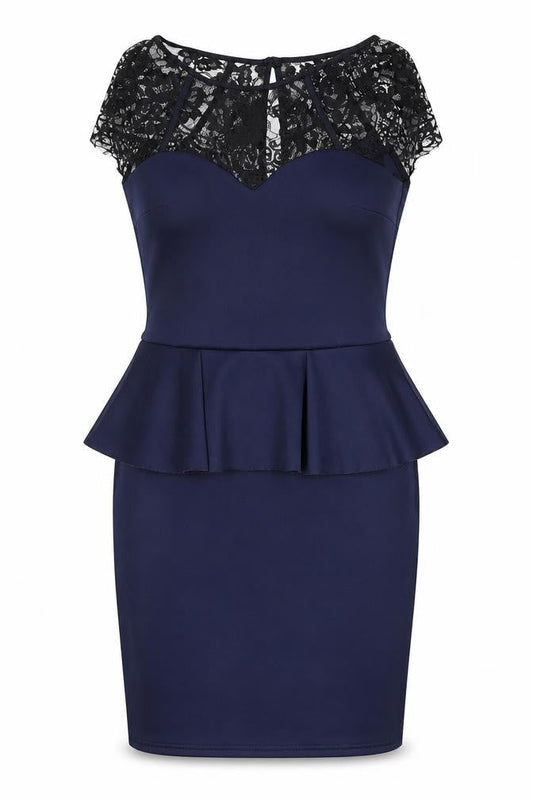Lipsy Women Blue Lace Peplum Bodycon Dress Size 12