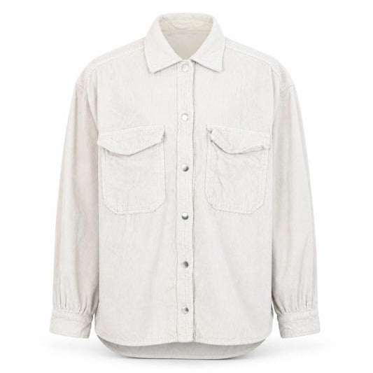 Bershka Men's Beige Corduroy Button-Up Casual Shirt Size M