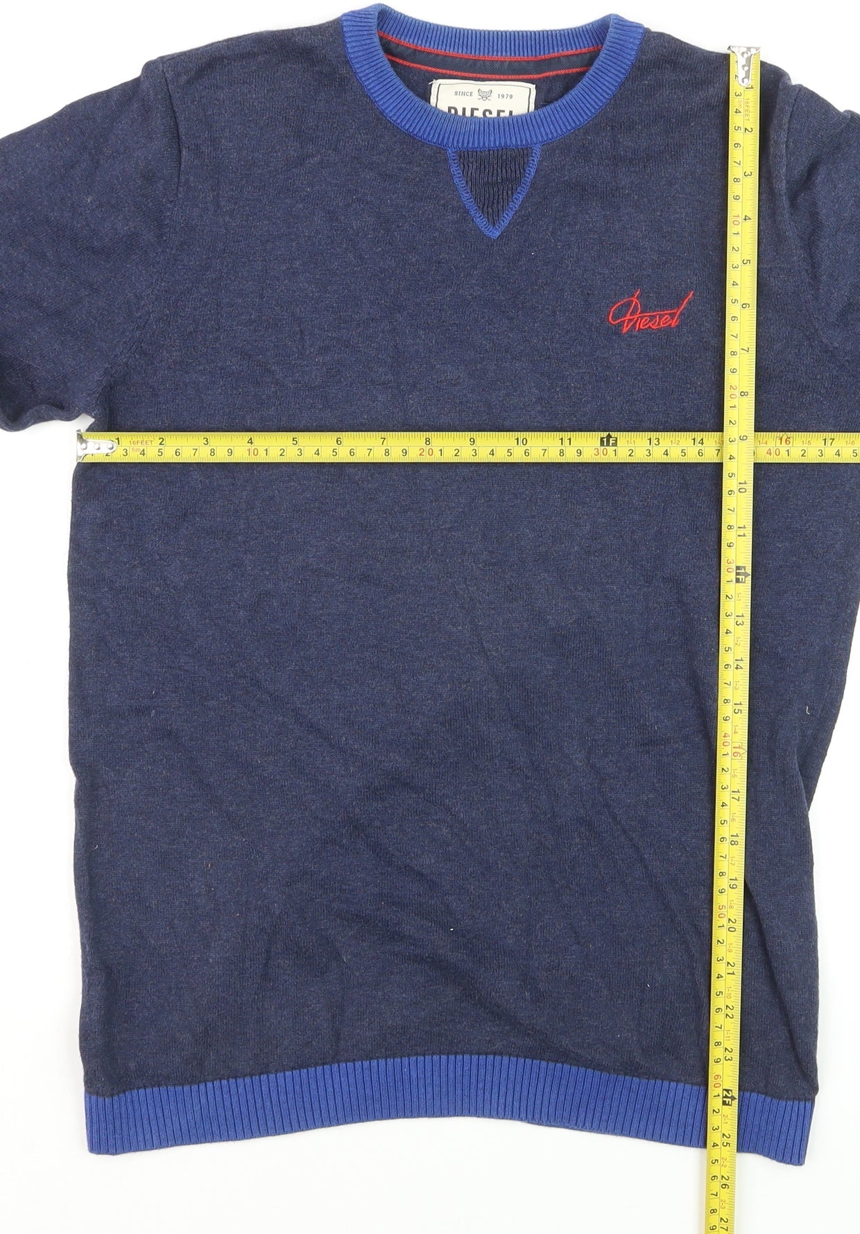 Diesel Men's Blue Cotton Crew Neck Pullover Jumper Size S