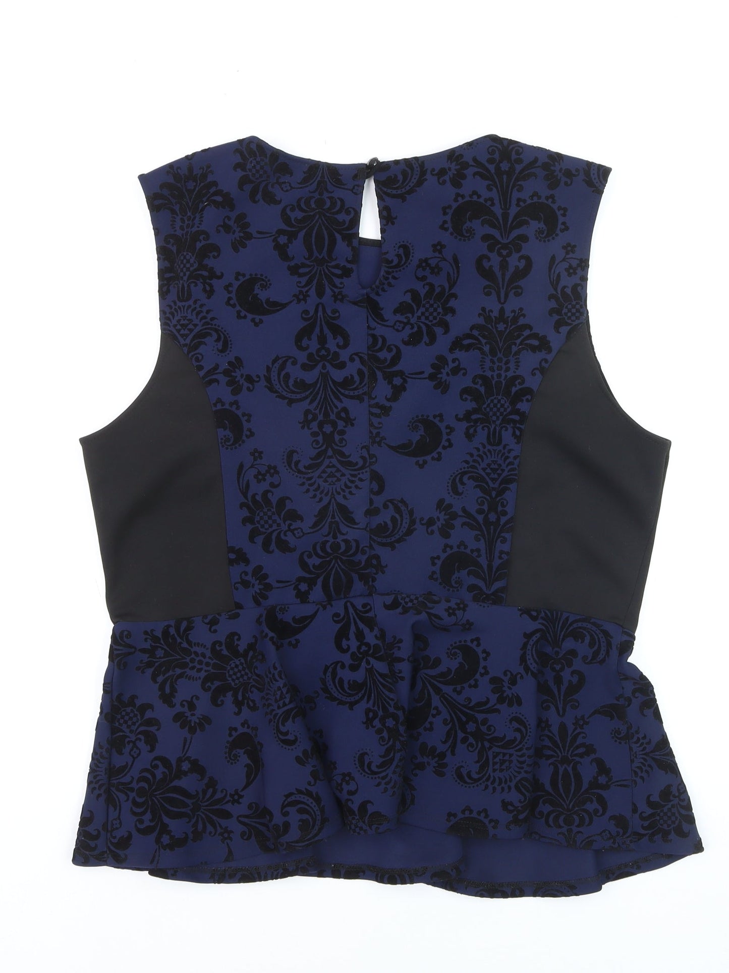 Dorothy Perkins Womens Blue Velvet Floral Peplum Sleeveless Blouse Size 18