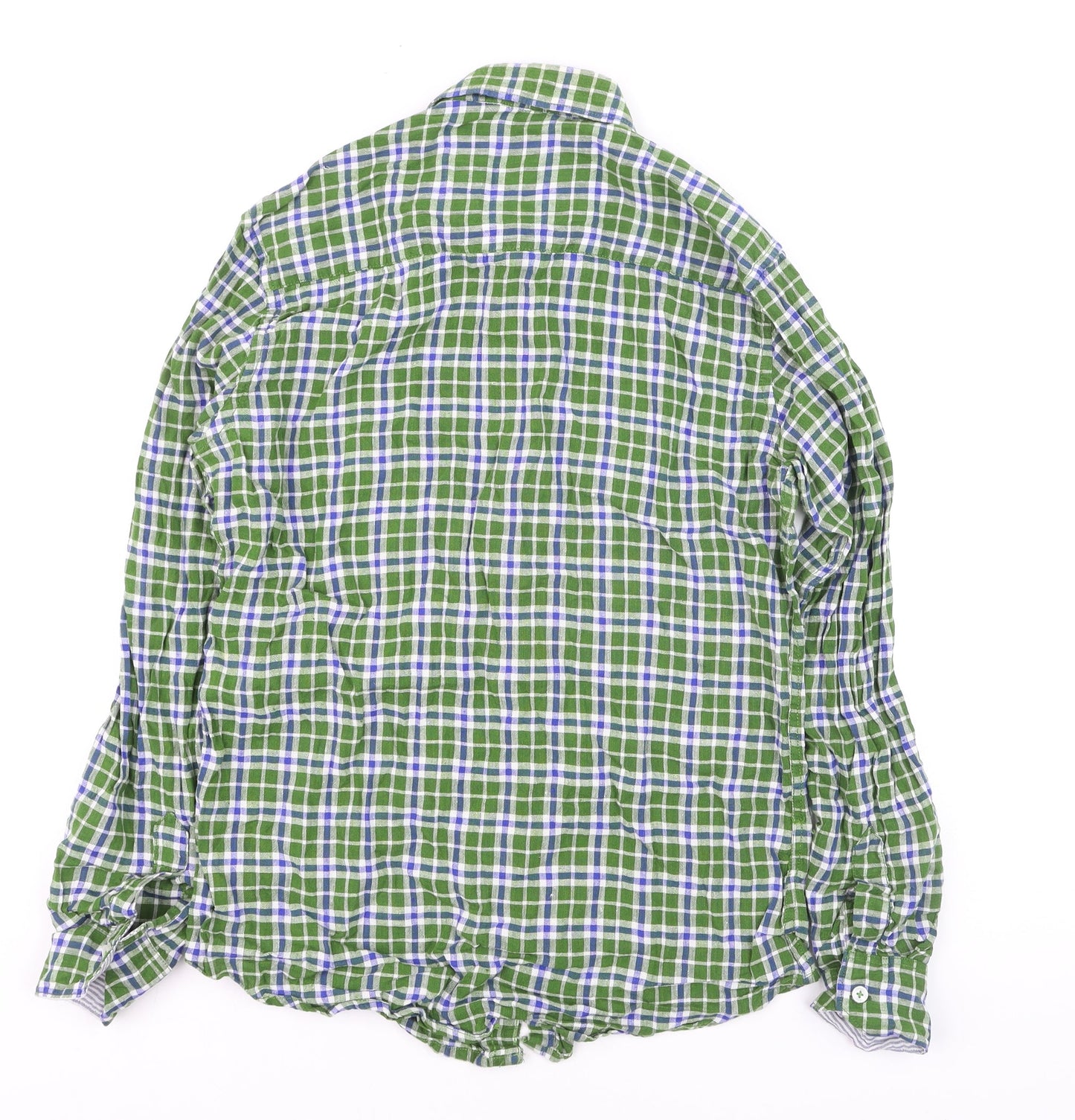 Indian Terrain Men's Green Check Long Sleeve Cotton Shirt L