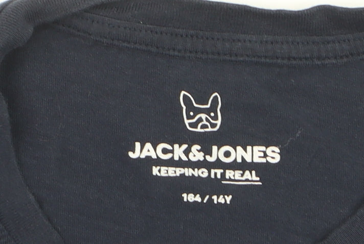 Jack & Jones Boys Blue Logo T-Shirt 14 Years Short Sleeve Cotton Top