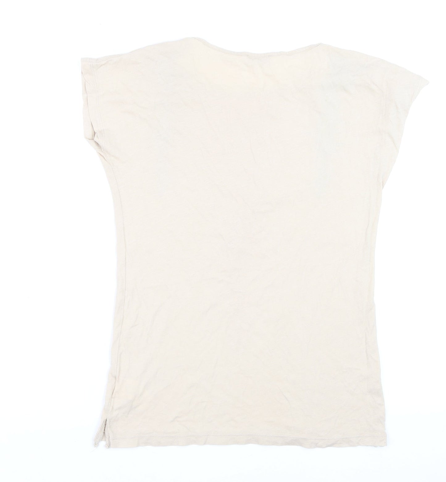Pull&Bear Women’s Beige Geometric Print Cotton T-Shirt Size 8