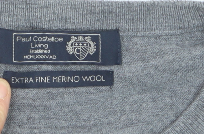 Paul Costelloe Men’s Grey Merino Wool Crew Neck Jumper Size L