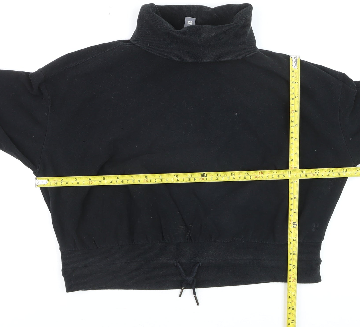 Sweaty Betty Womens Black Roll Neck Drawstring Hem Jumper Medium