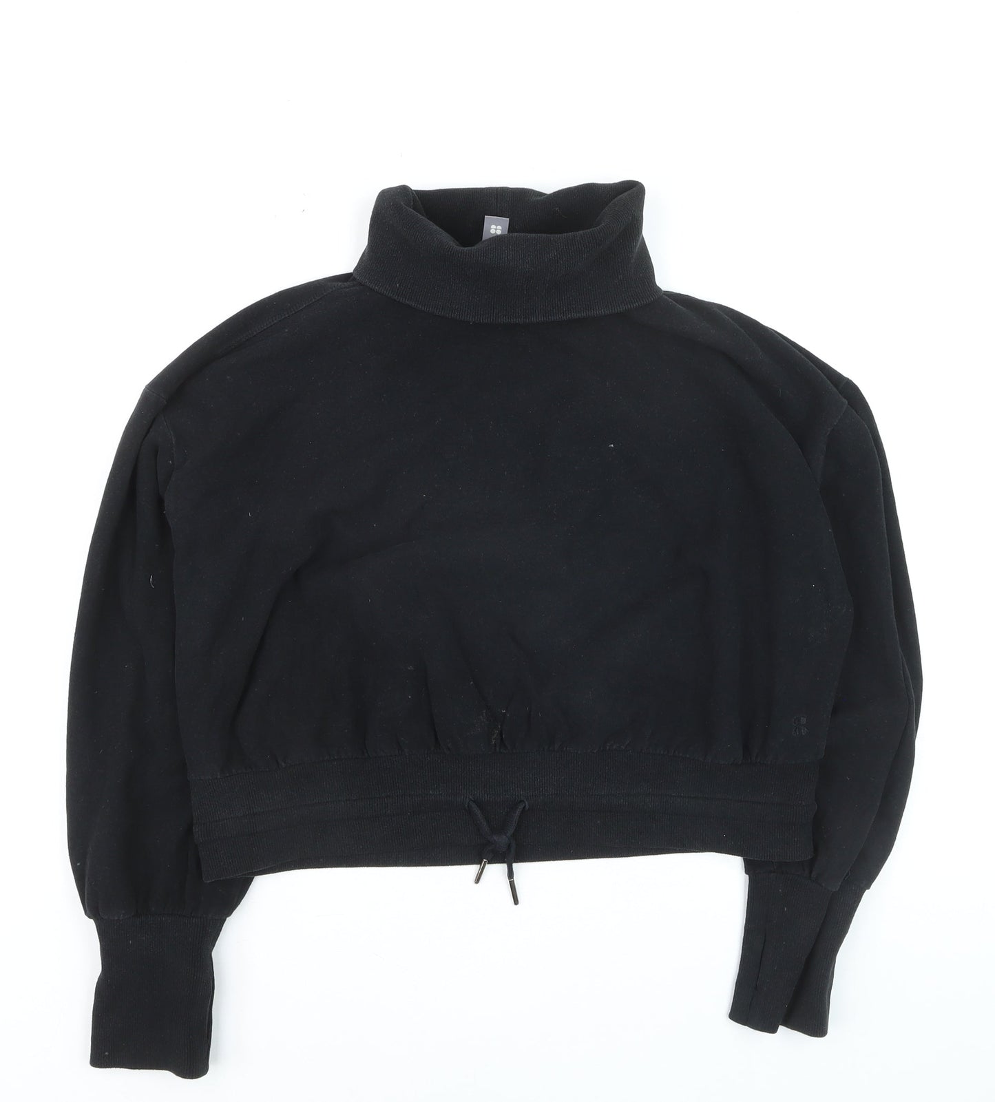 Sweaty Betty Womens Black Roll Neck Drawstring Hem Jumper Medium