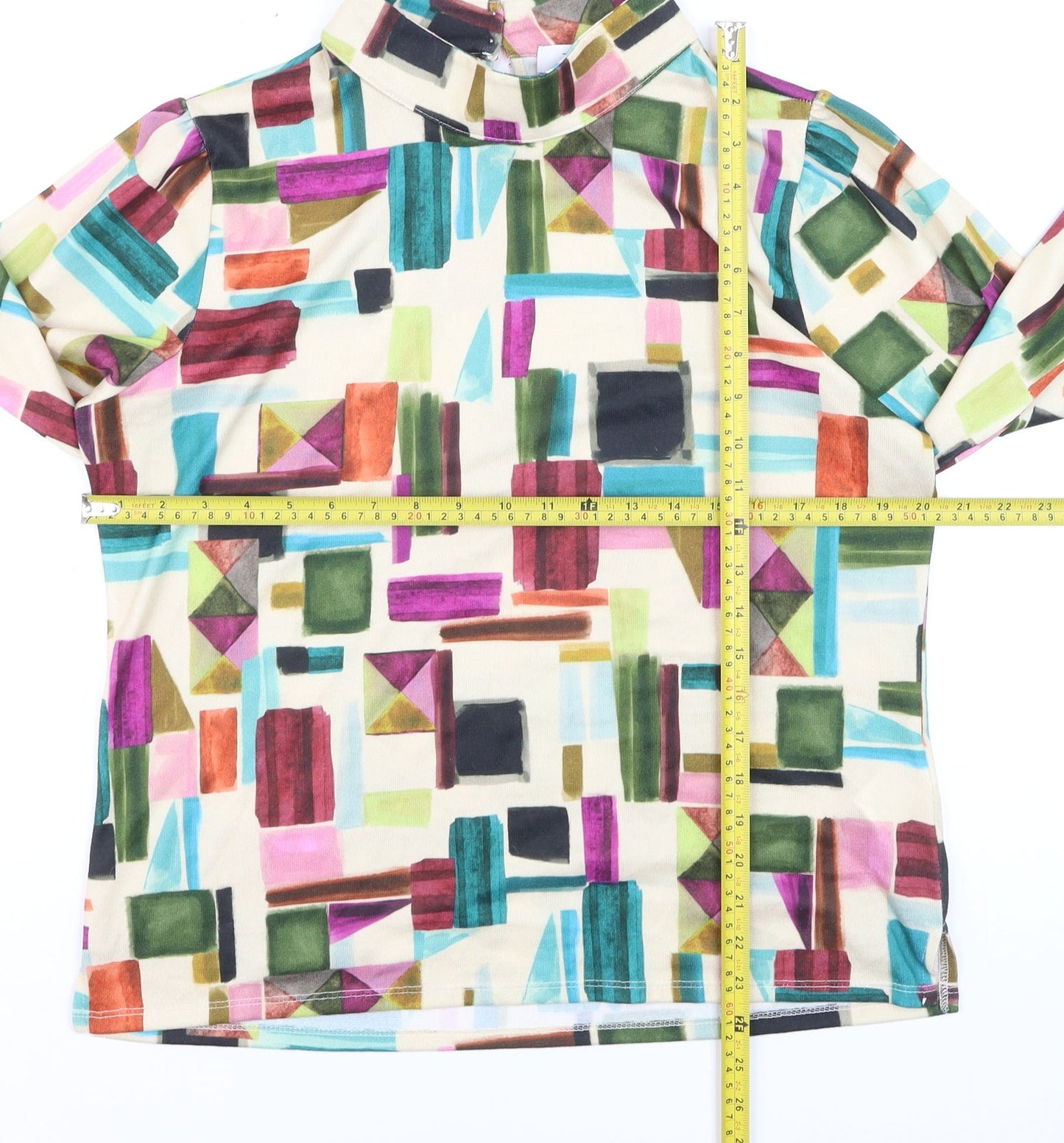 Tinta Women's Multicoloured Geometric High Neck Long Sleeve Tunic Blouse Size 16