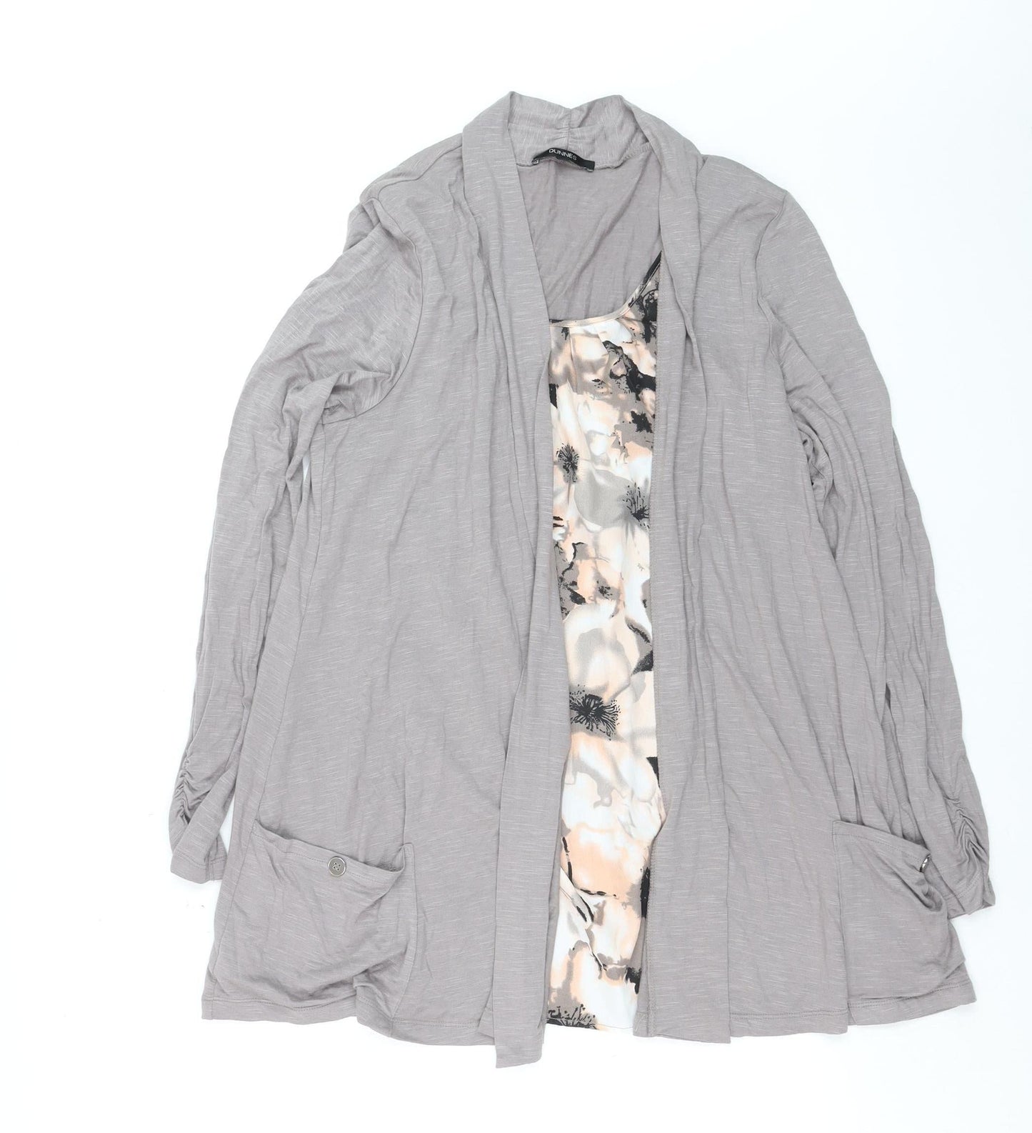 Dunnes Women Grey Floral Tunic Blouse Size 16 Long Sleeve