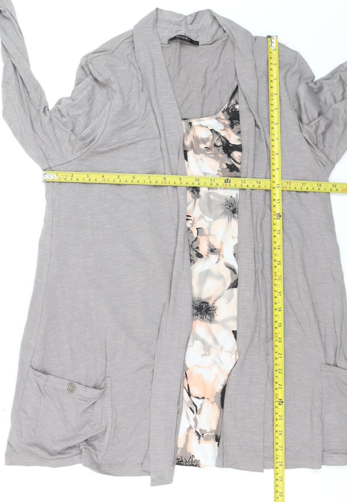Dunnes Women Grey Floral Tunic Blouse Size 16 Long Sleeve