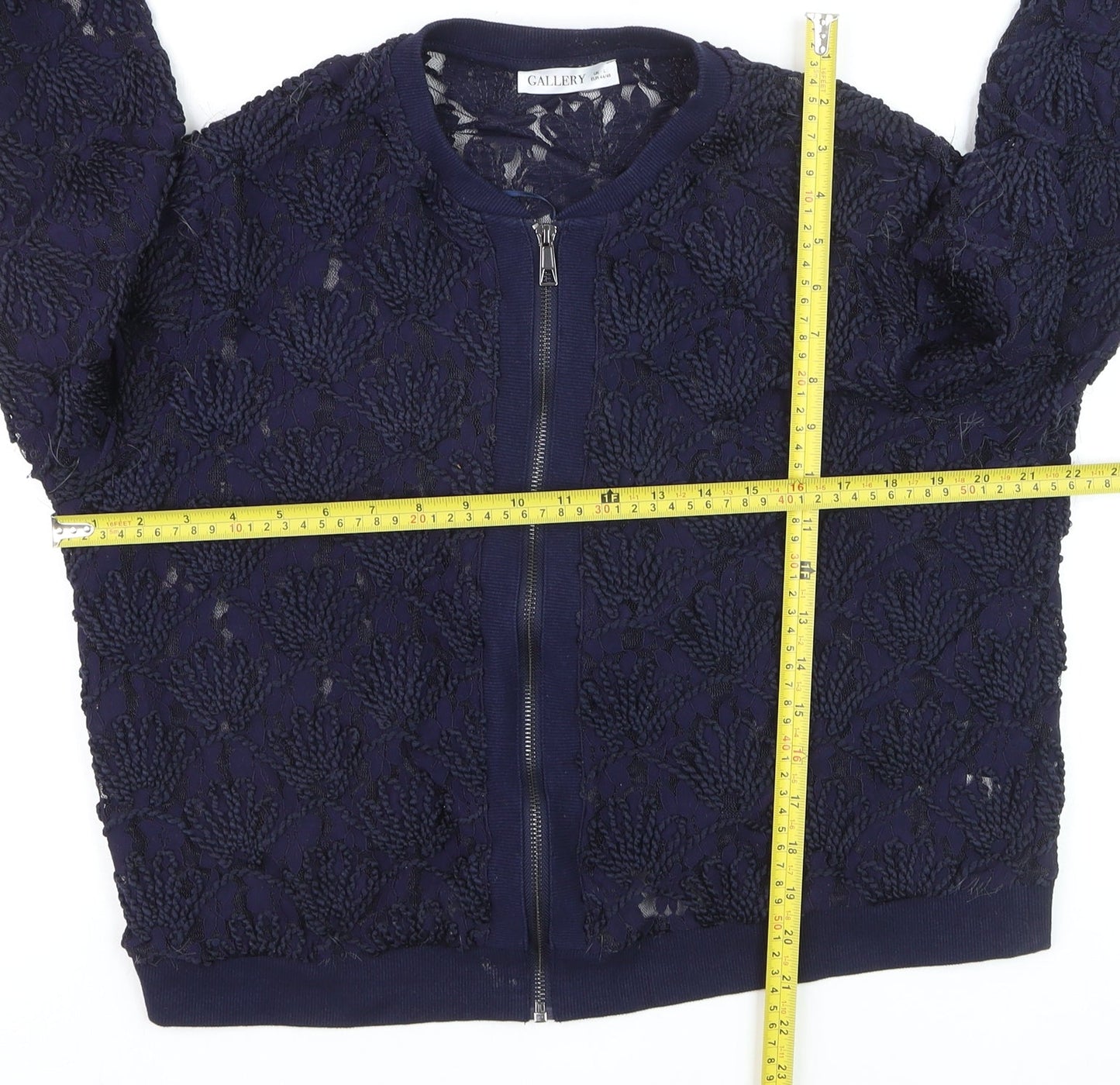 Gallery Women's Navy Blue Lace Full Zip Cardigan L
