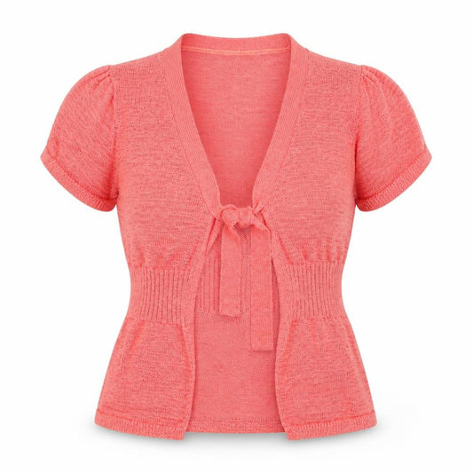 Dunnes Women Pink Short Sleeve Tie Front Wrap Knit Blouse Size 14