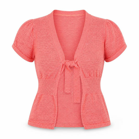 Dunnes Women Pink Short Sleeve Tie Front Wrap Knit Blouse Size 14