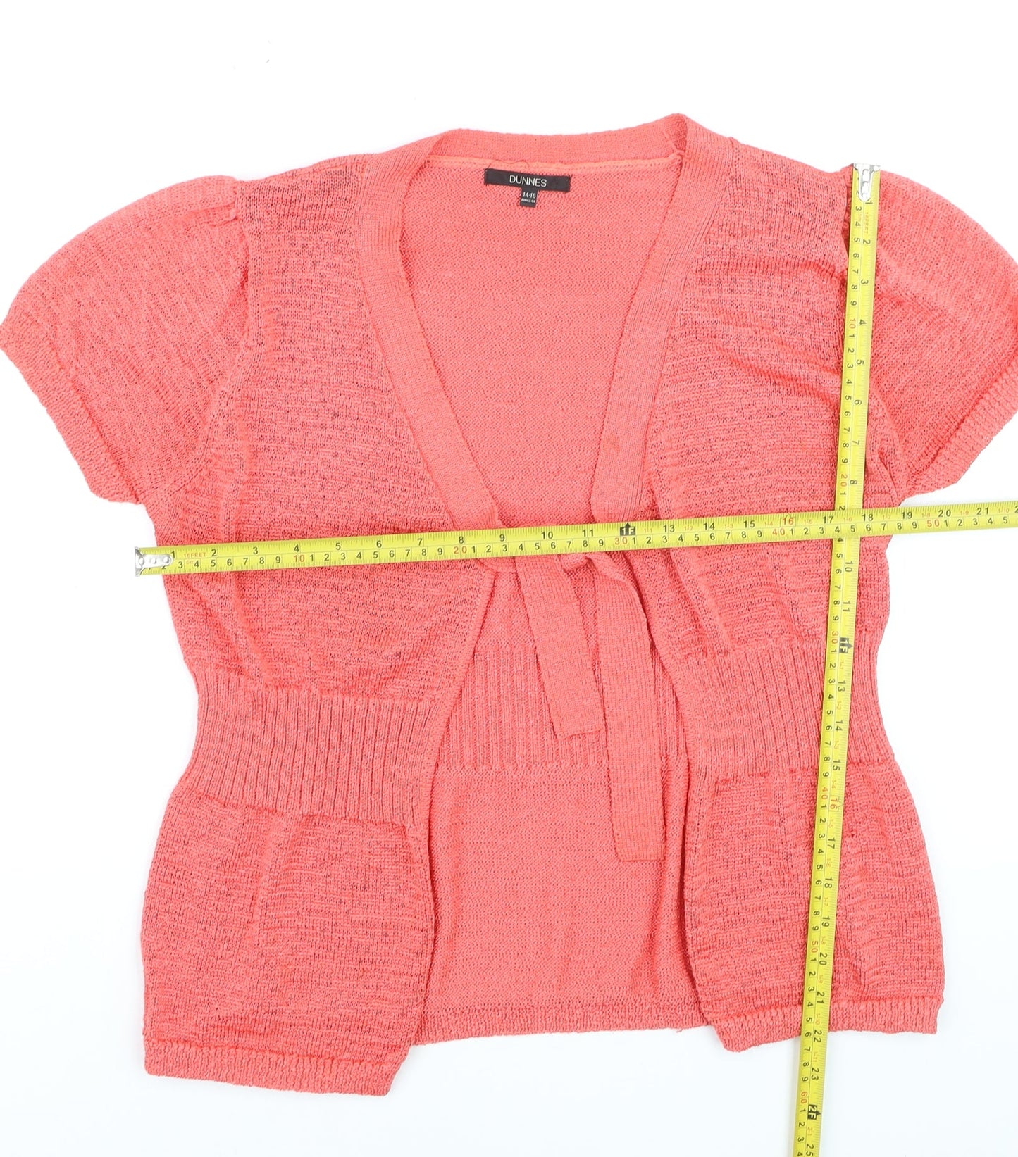 Dunnes Women Pink Short Sleeve Tie Front Wrap Knit Blouse Size 14