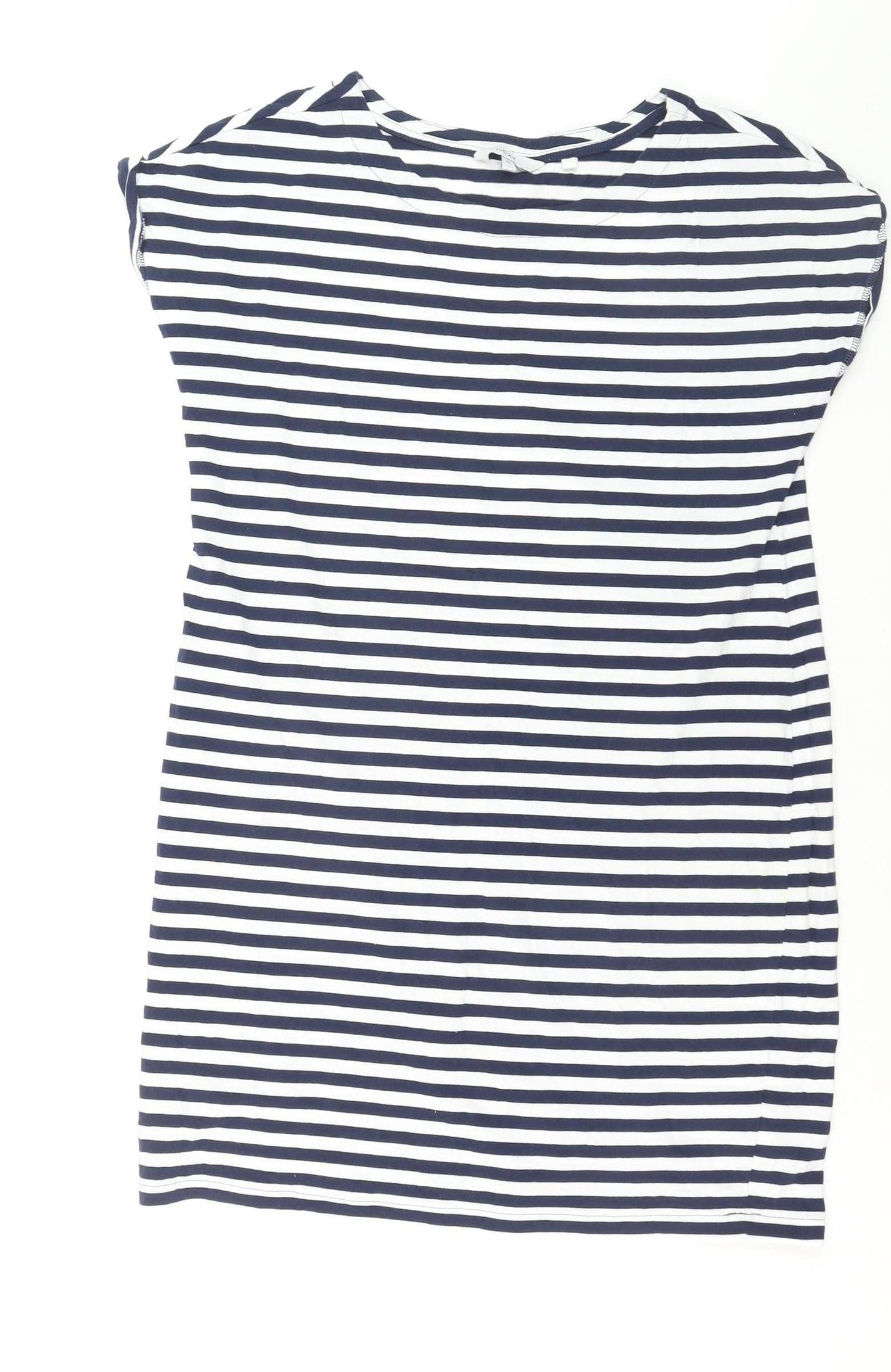 Next Womens Blue Striped Cotton Boat Neck T-Shirt Size 10