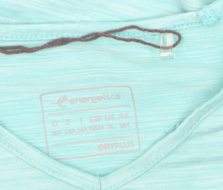 Energetics Womens Blue V-Neck Short Sleeve Activewear T-Shirt Size S