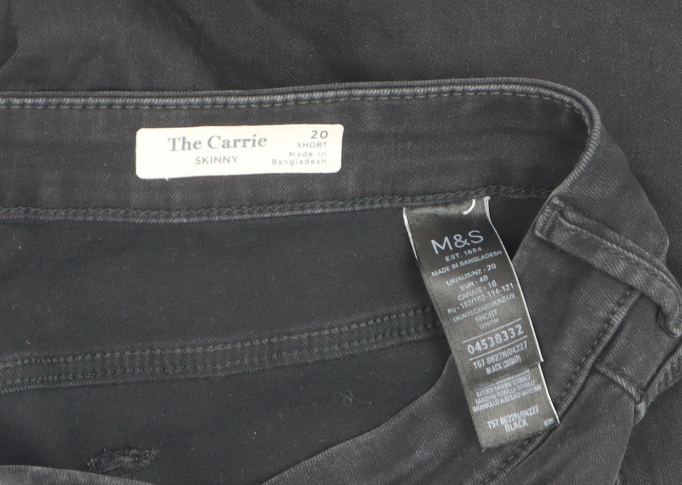 Marks and Spencer Women Black Size 20 Short Skinny Jeans