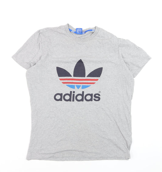 Adidas Men's Grey Trefoil Logo Crew Neck Short Sleeve T-Shirt XL