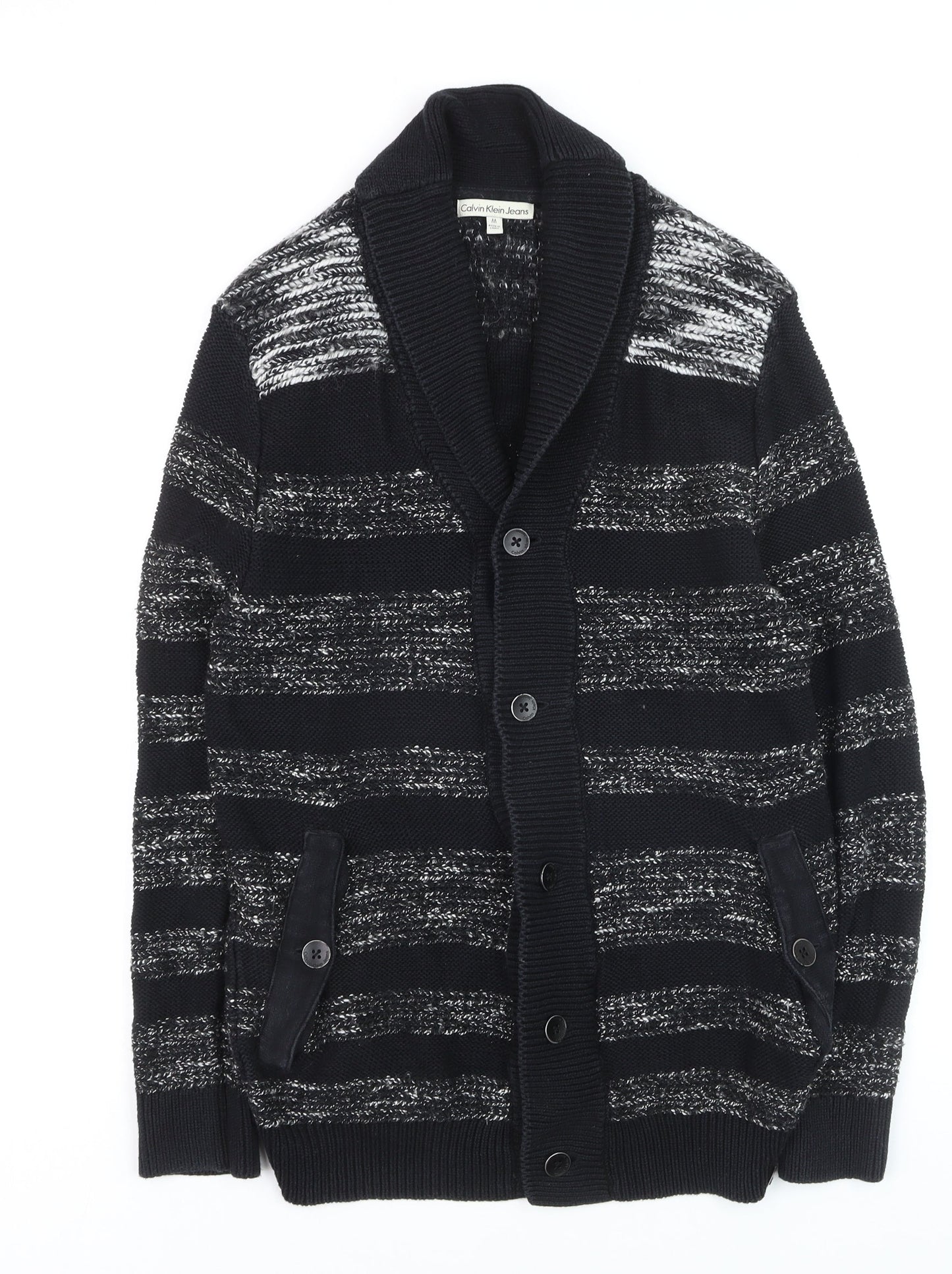 Calvin Klein Jeans Men's Black Striped Shawl Collar Cardigan M