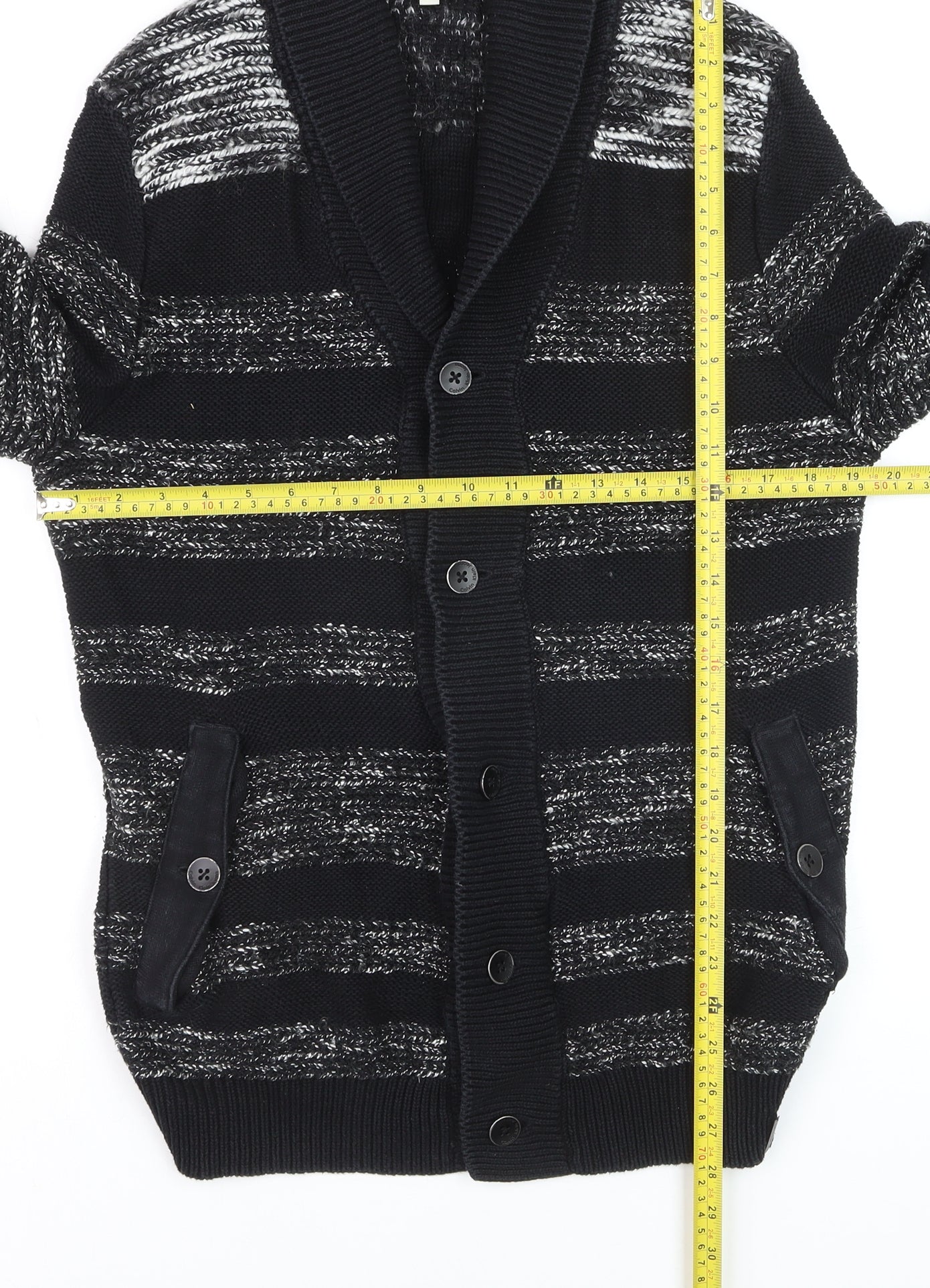 Calvin Klein Jeans Men's Black Striped Shawl Collar Cardigan M