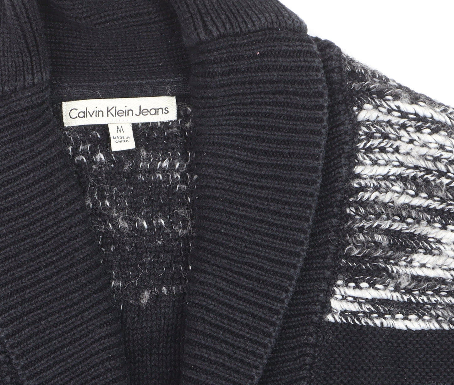 Calvin Klein Jeans Men's Black Striped Shawl Collar Cardigan M