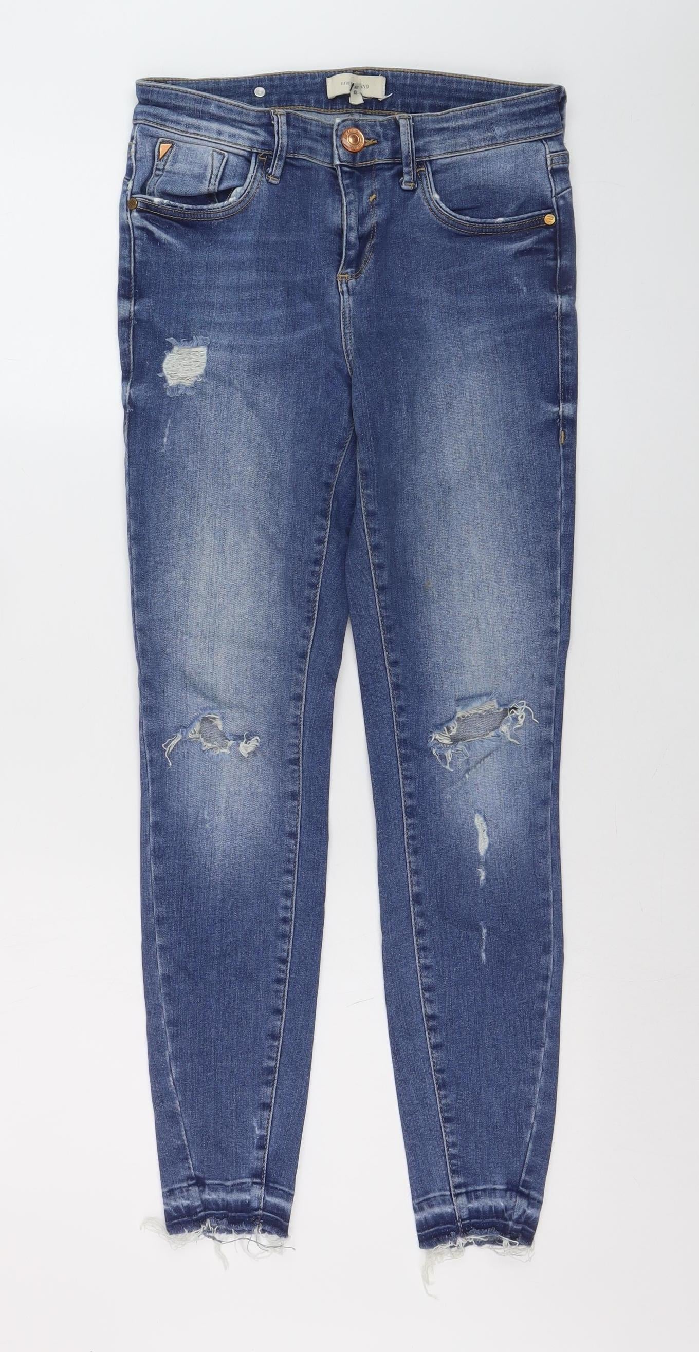 River Island Women’s Blue Distressed Skinny Jeans Size 7 Slim