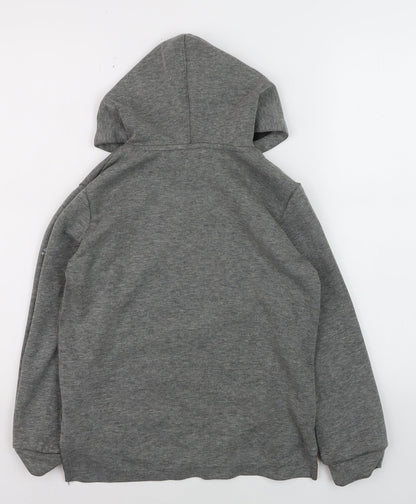 Close-up detail of Puma boys’ grey hoodie 9-10 years pullover hooded sweatshirt