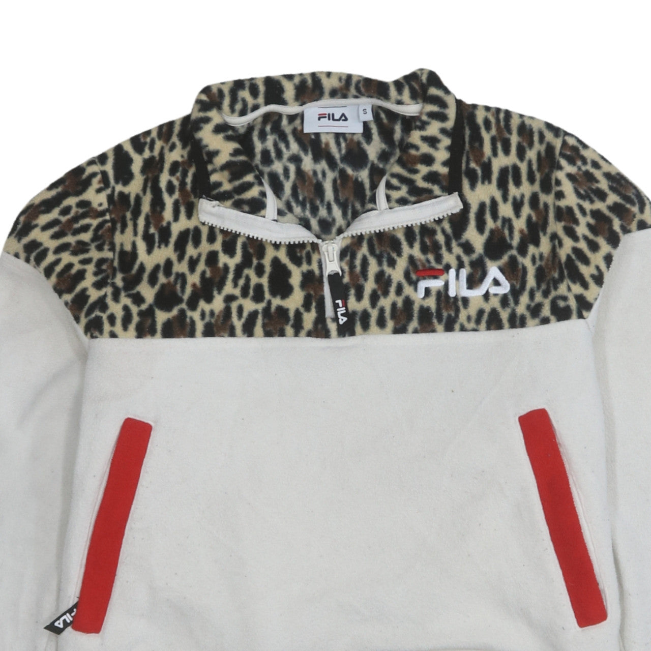 Fila Womens White Leopard 1/2 Zip Pullover Sweatshirt Size S
