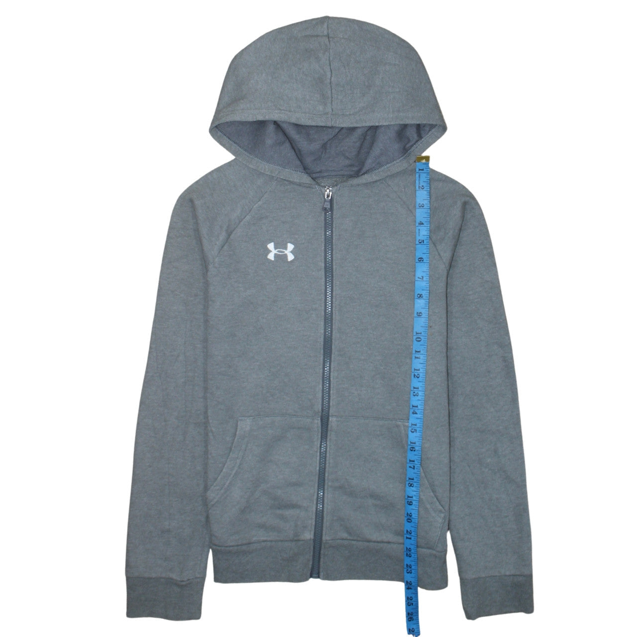 Under Armour Boys Grey Full Zip Hoodie Size 158 (13 Years) Cotton Blend