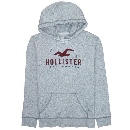Hollister Women Grey Pullover Hoodie L Logo Graphic Soft Cotton Blend