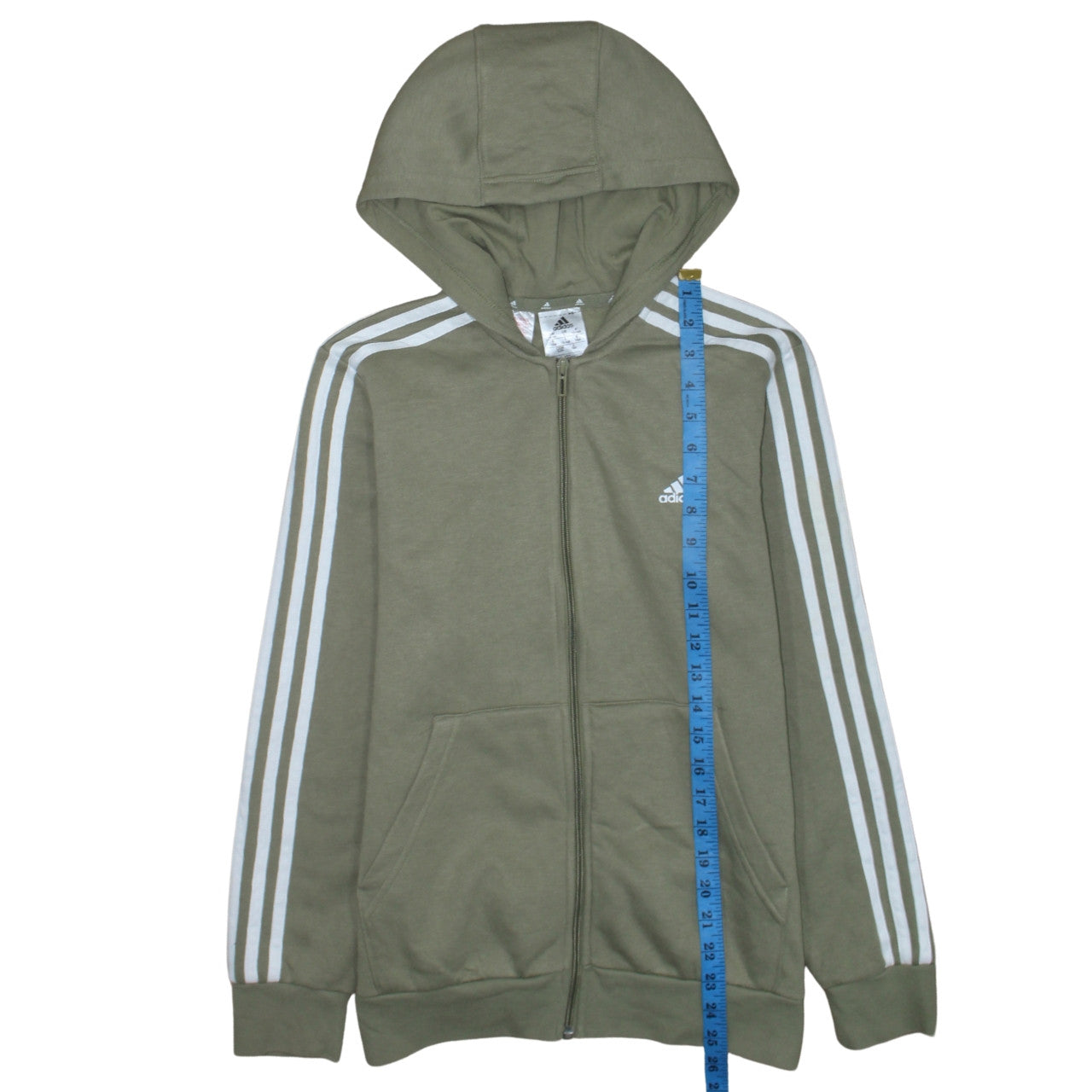 Adidas Boys Green Full Zip Hoodie 13-14 Years Regular Fit Sportswear