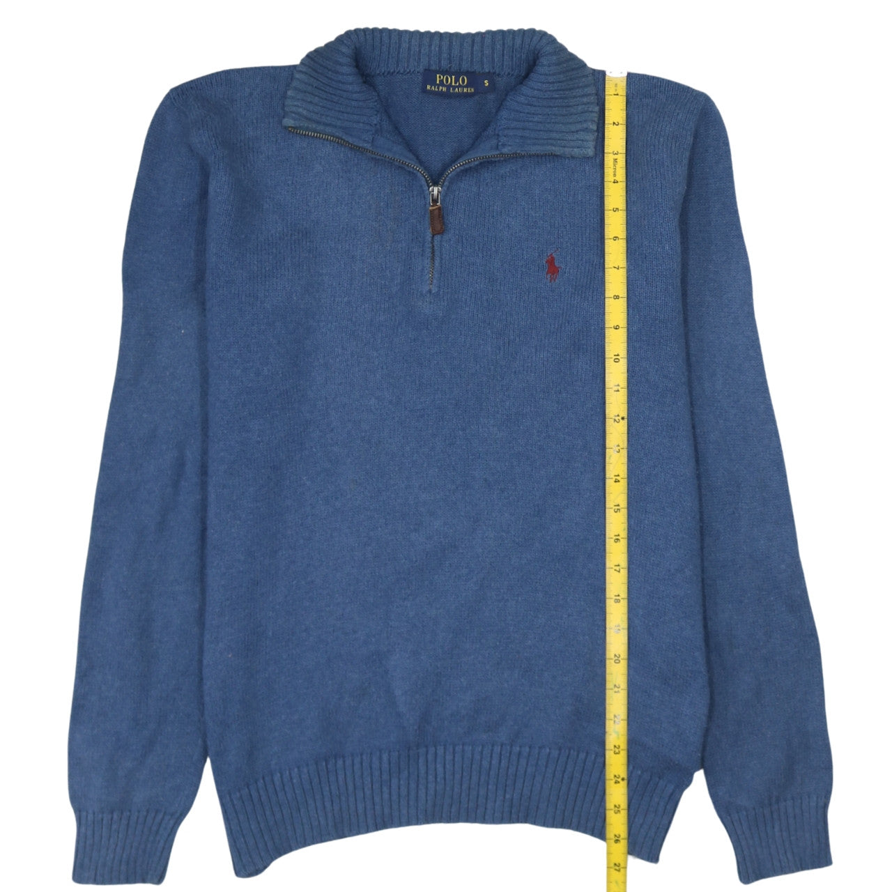 Ralph Lauren Men's Blue 1/2 Zip Cotton Knit Jumper Size S