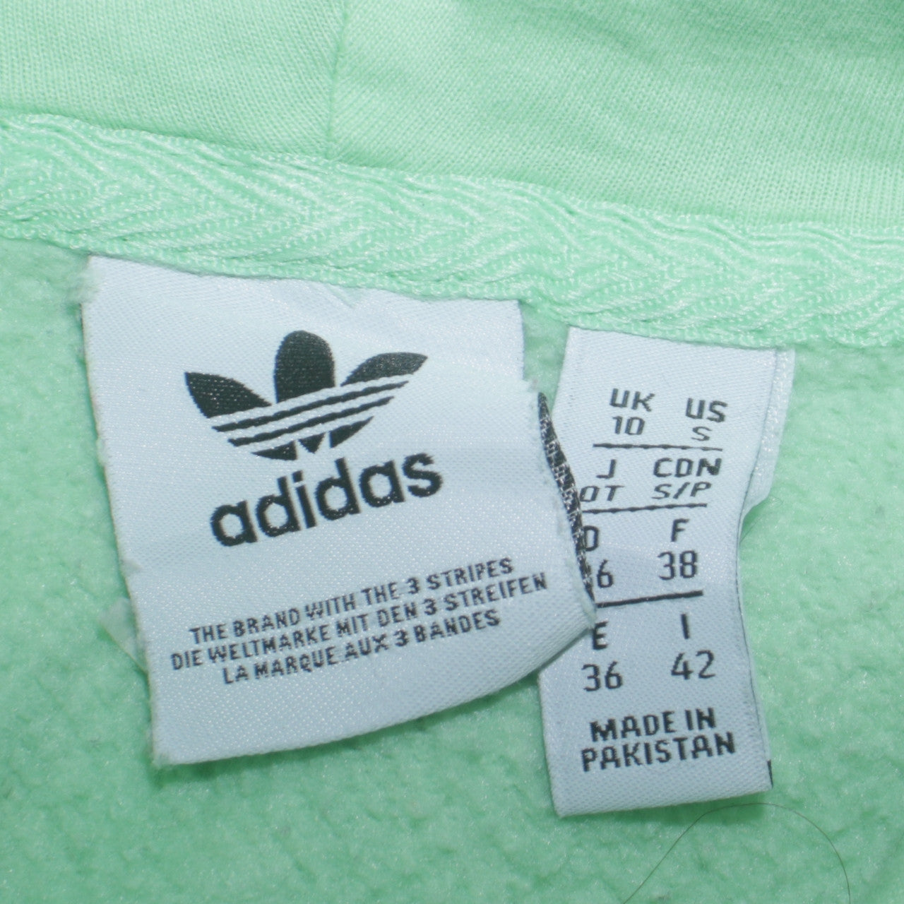 Adidas Womens Mint Green Hoodie Size 10 Cotton Pullover Hooded Sweatshirt