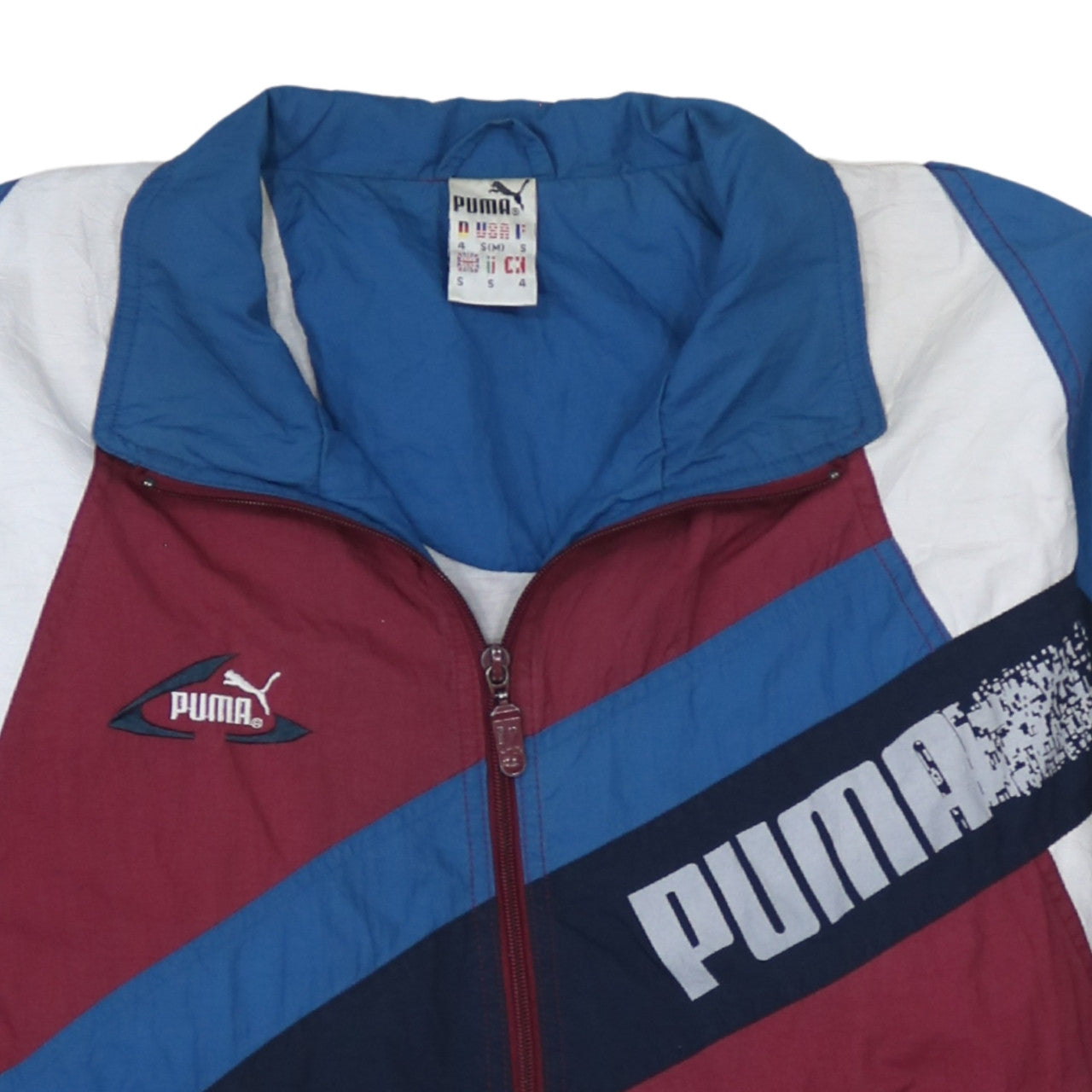 Puma Men's Burgundy Blue Windbreaker Jacket Size S Nylon Retro Style