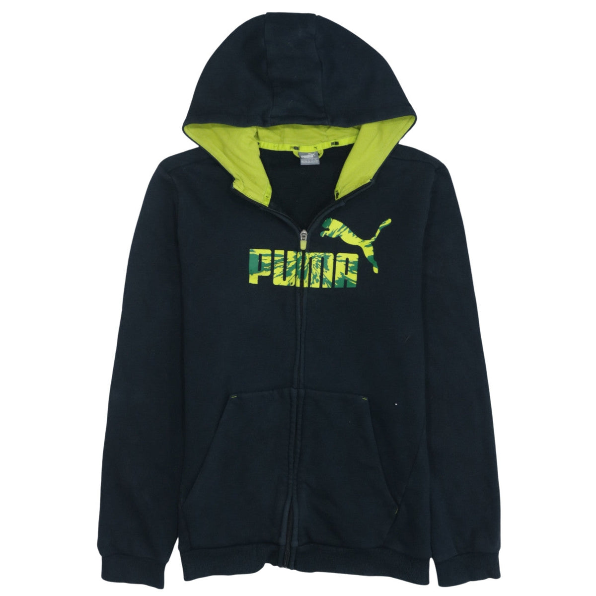 Puma Boys Black Full Zip Hoodie 15-16 Years Graphic Print Fleece