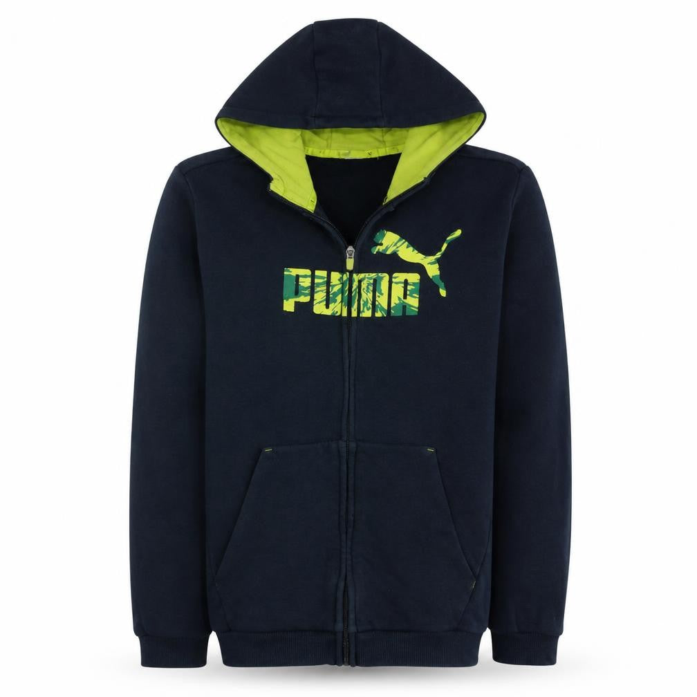 Puma Boys Black Full Zip Hoodie 15-16 Years Graphic Print Fleece