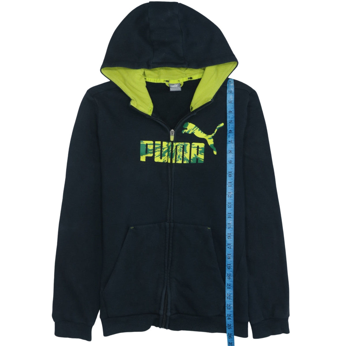 Puma Boys Black Full Zip Hoodie 15-16 Years Graphic Print Fleece