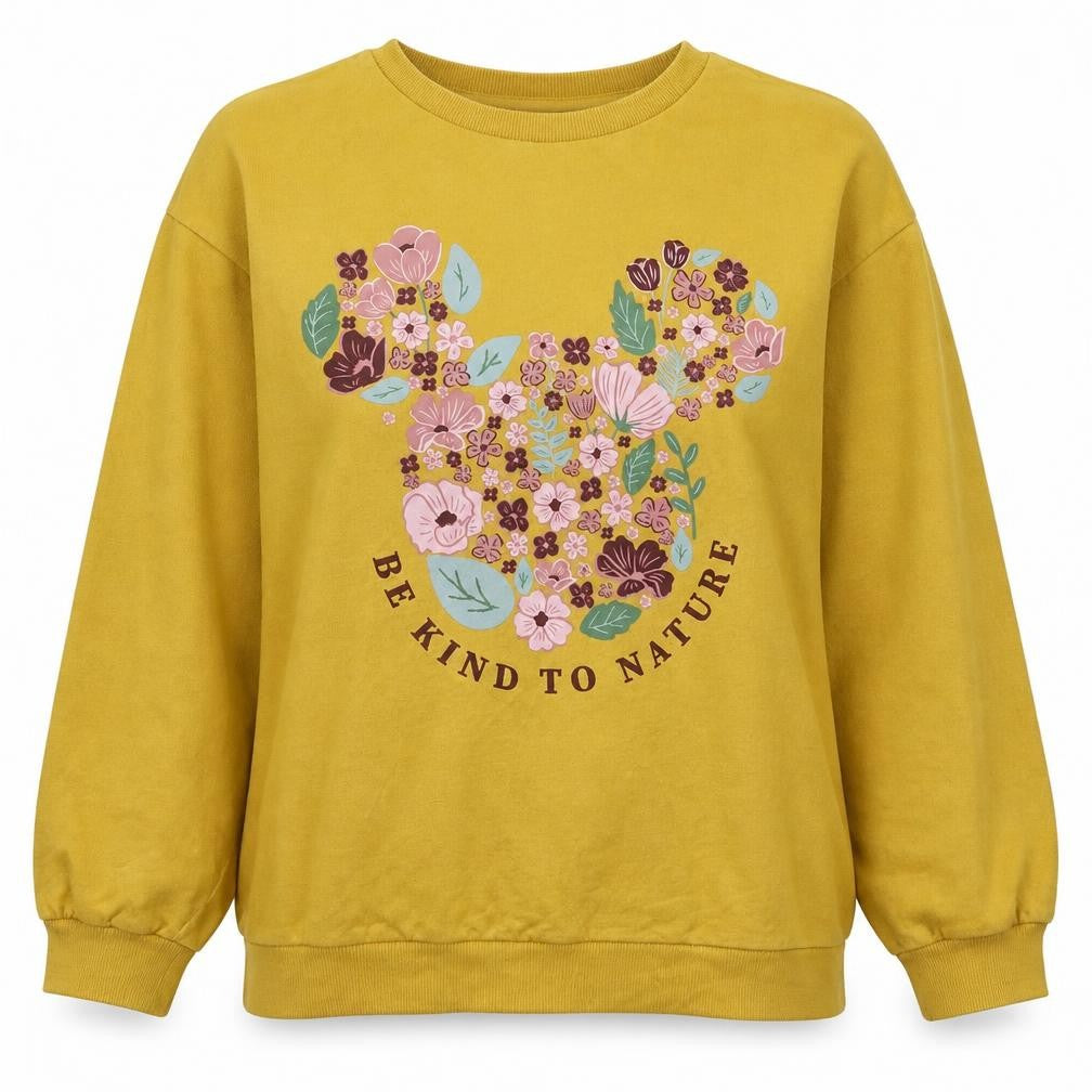 Disney Tu Women's Yellow Floral Minnie Sweatshirt Size 10 Cotton