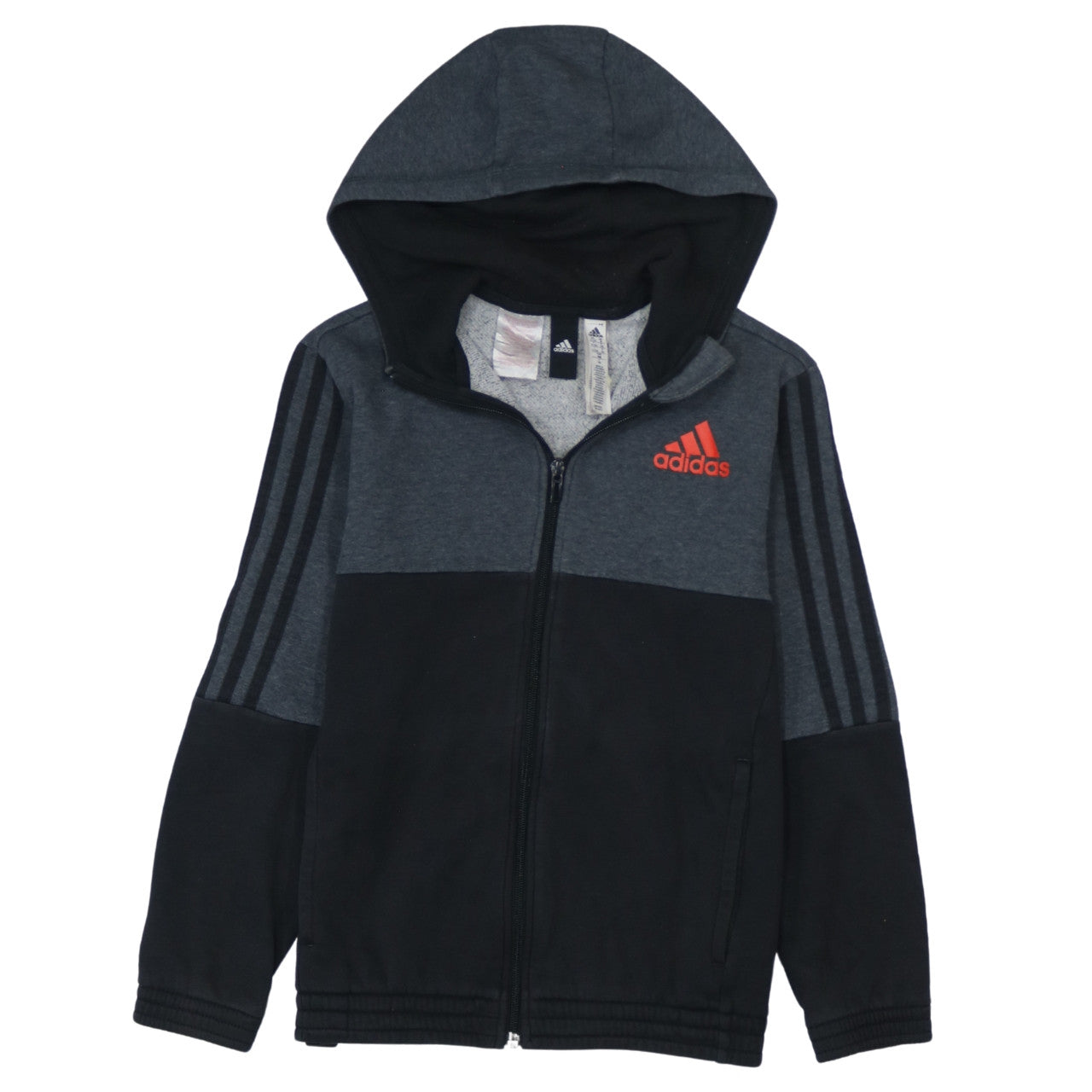 Adidas Boys Grey Full Zip Colourblock Hoodie 11-12 Years