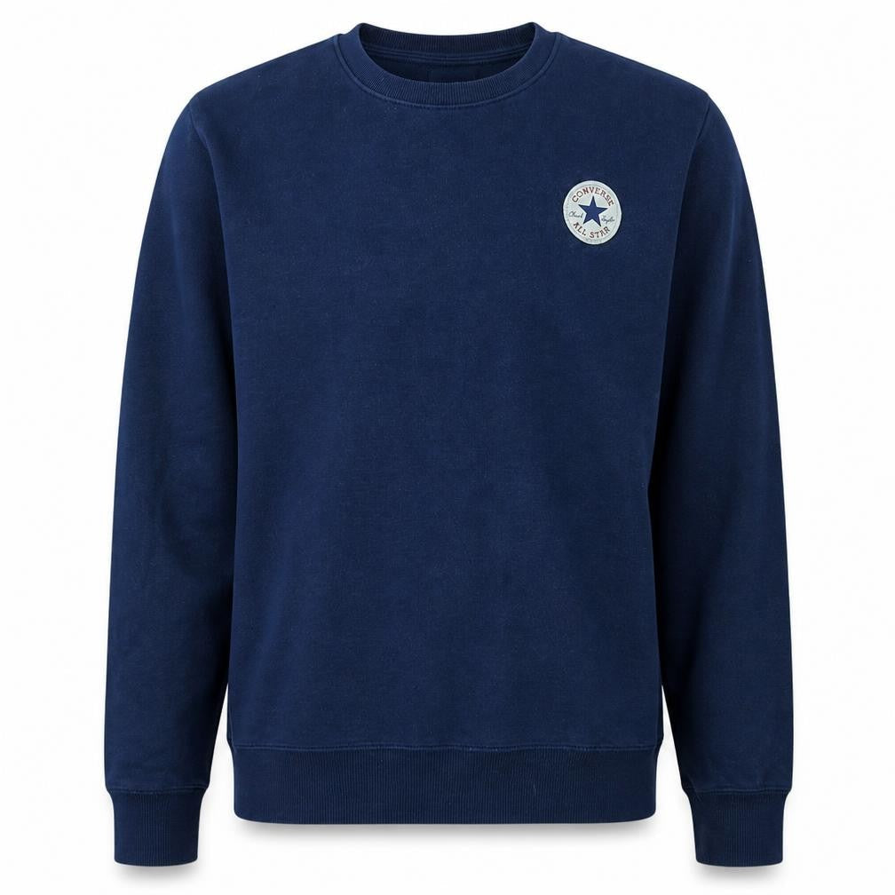Converse Men Blue Logo Pullover Sweatshirt L Fleece Cotton Blend