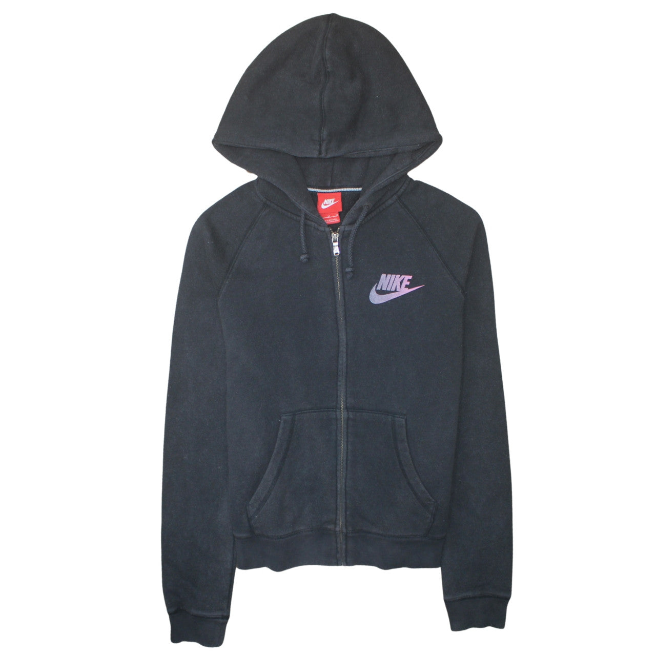 Nike Women Black Full Zip Hoodie Medium Cotton Blend Logo Sportswear