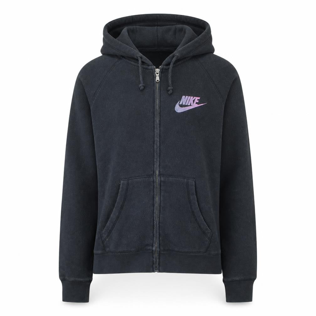 Nike Women Black Full Zip Hoodie Medium Cotton Blend Logo Sportswear