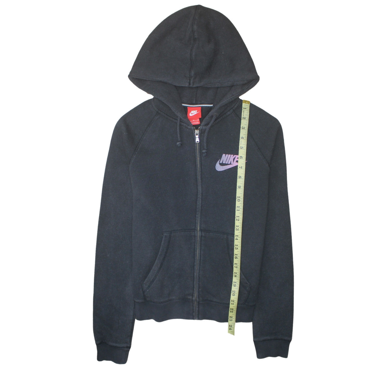 Nike Women Black Full Zip Hoodie Medium Cotton Blend Logo Sportswear