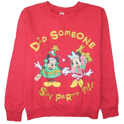 Front view of Disney boys’ red christmas sweatshirt l 16-18 mickey & minnie graphic pullover