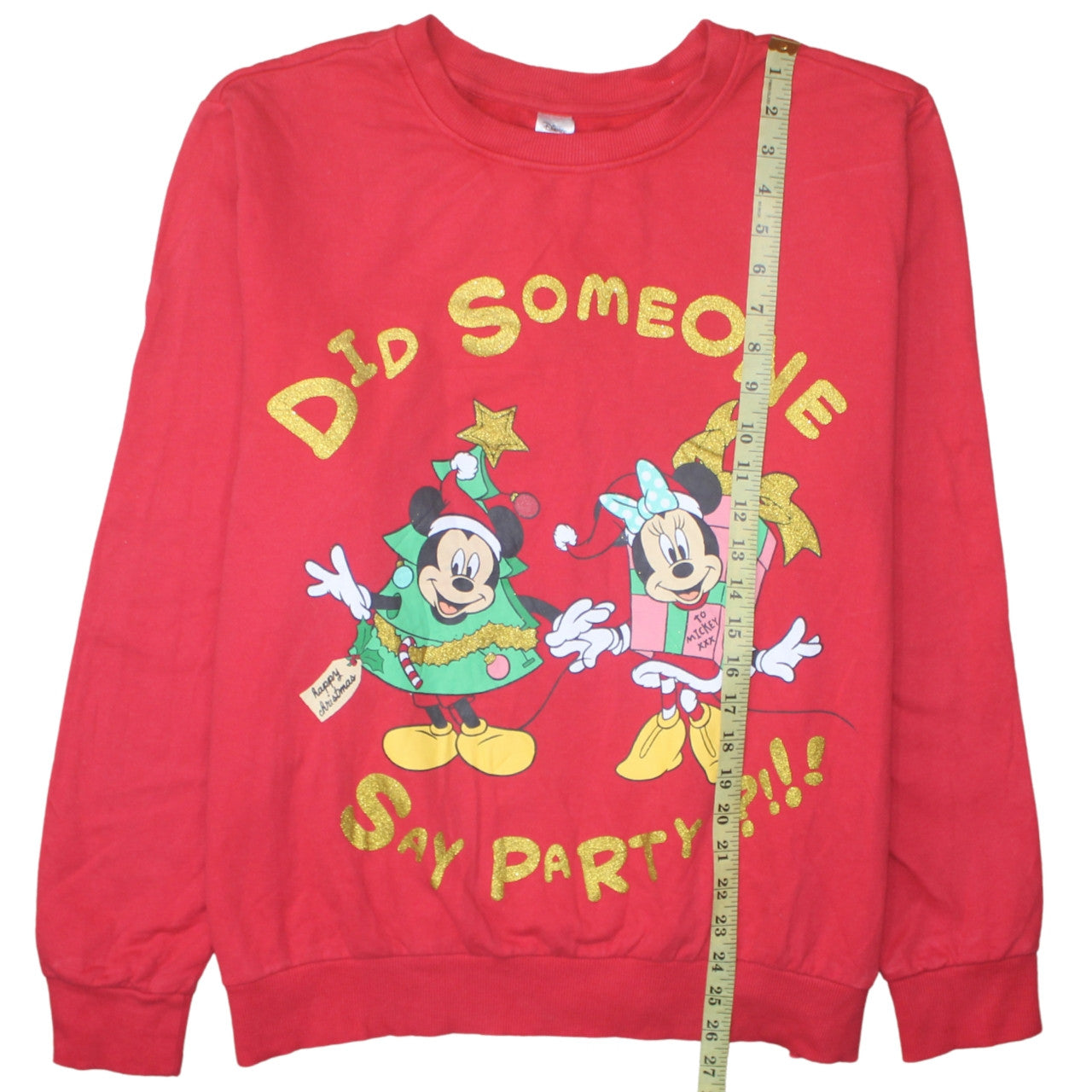 Disney Boys Red Christmas Sweatshirt L 16-18 Mickey & Minnie Graphic Pullover