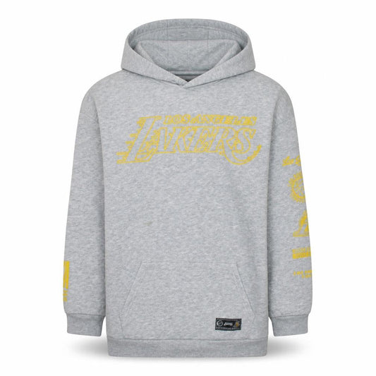 Front view of NBA boys’ grey los angeles lakers pullover hoodie 12-13 years basketball style