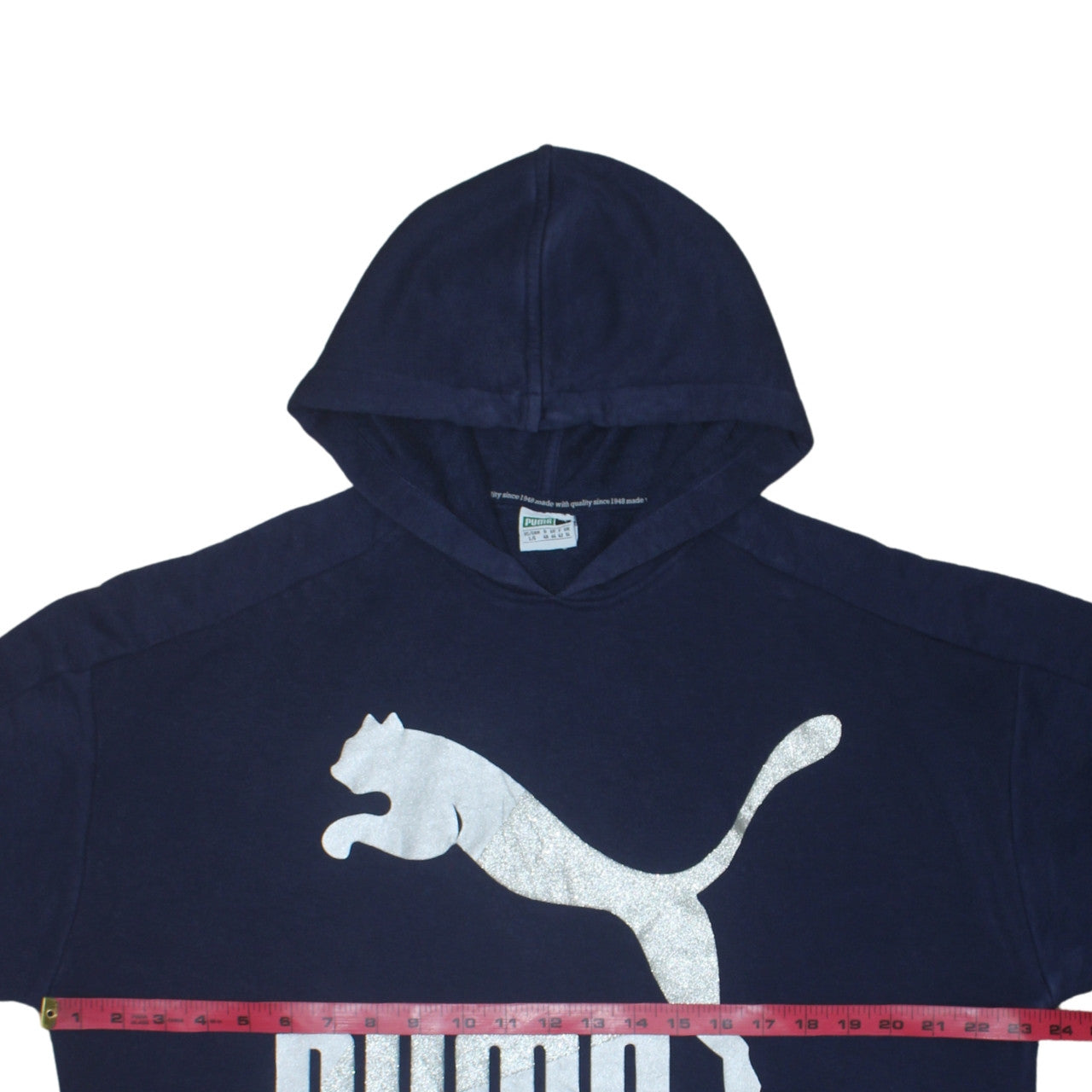 Puma Women Navy Blue Short Sleeve Hoodie UK 14 Logo Cotton