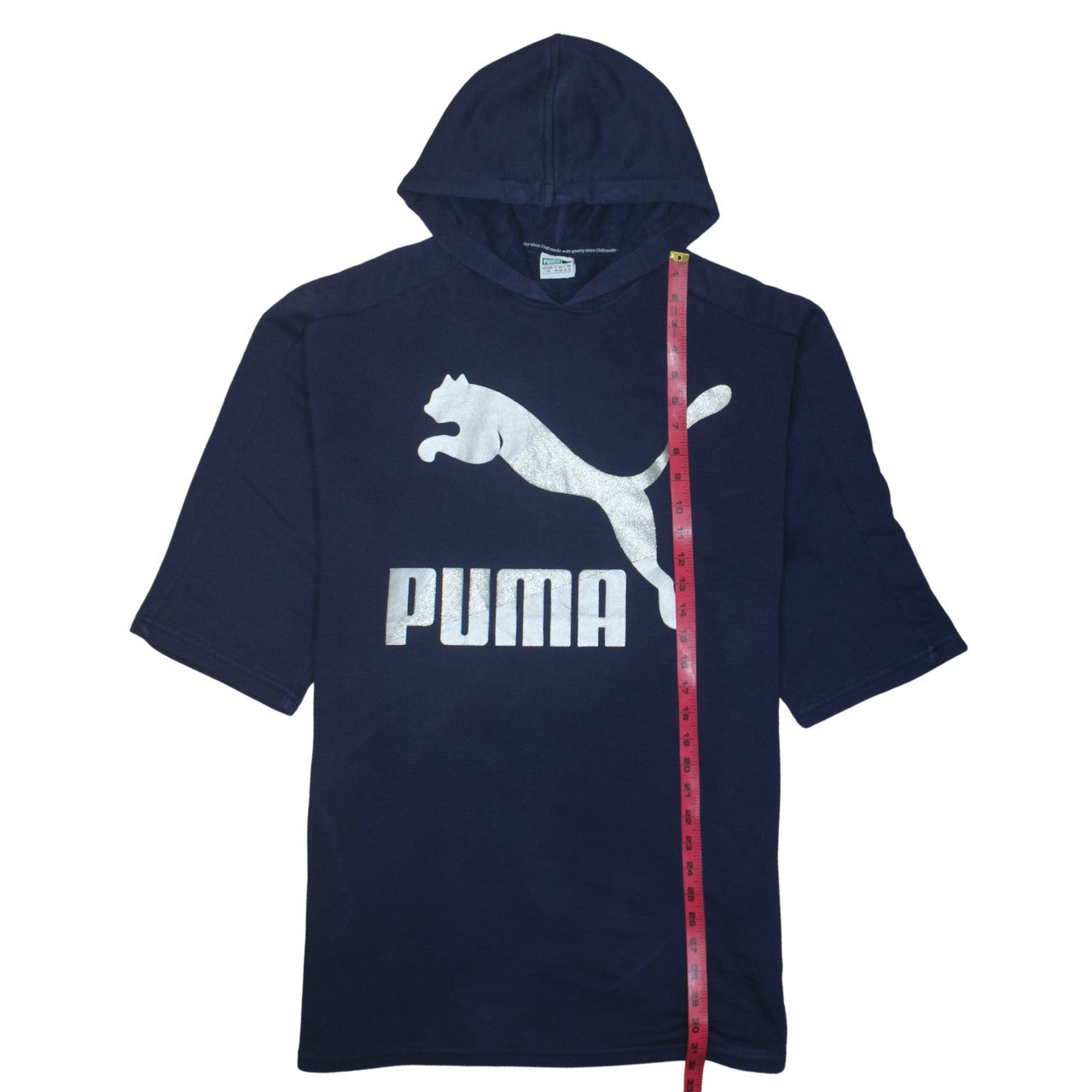 Puma Women Navy Blue Short Sleeve Hoodie UK 14 Logo Cotton