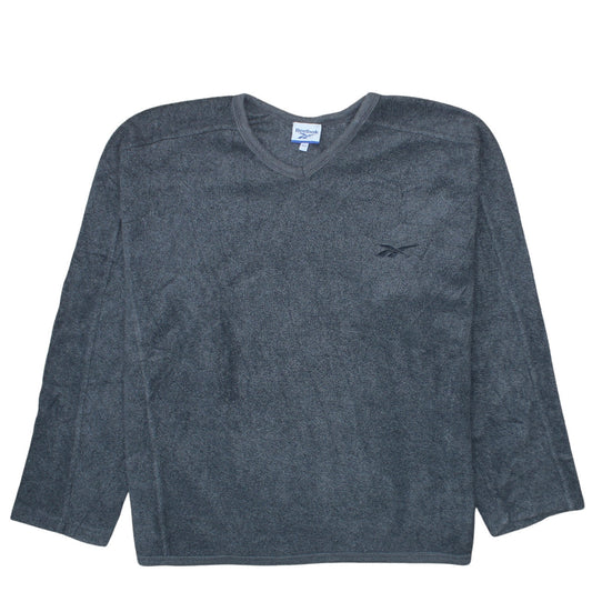 Reebok Women’s Grey Fleece V-Neck Pullover Sweatshirt Size 14