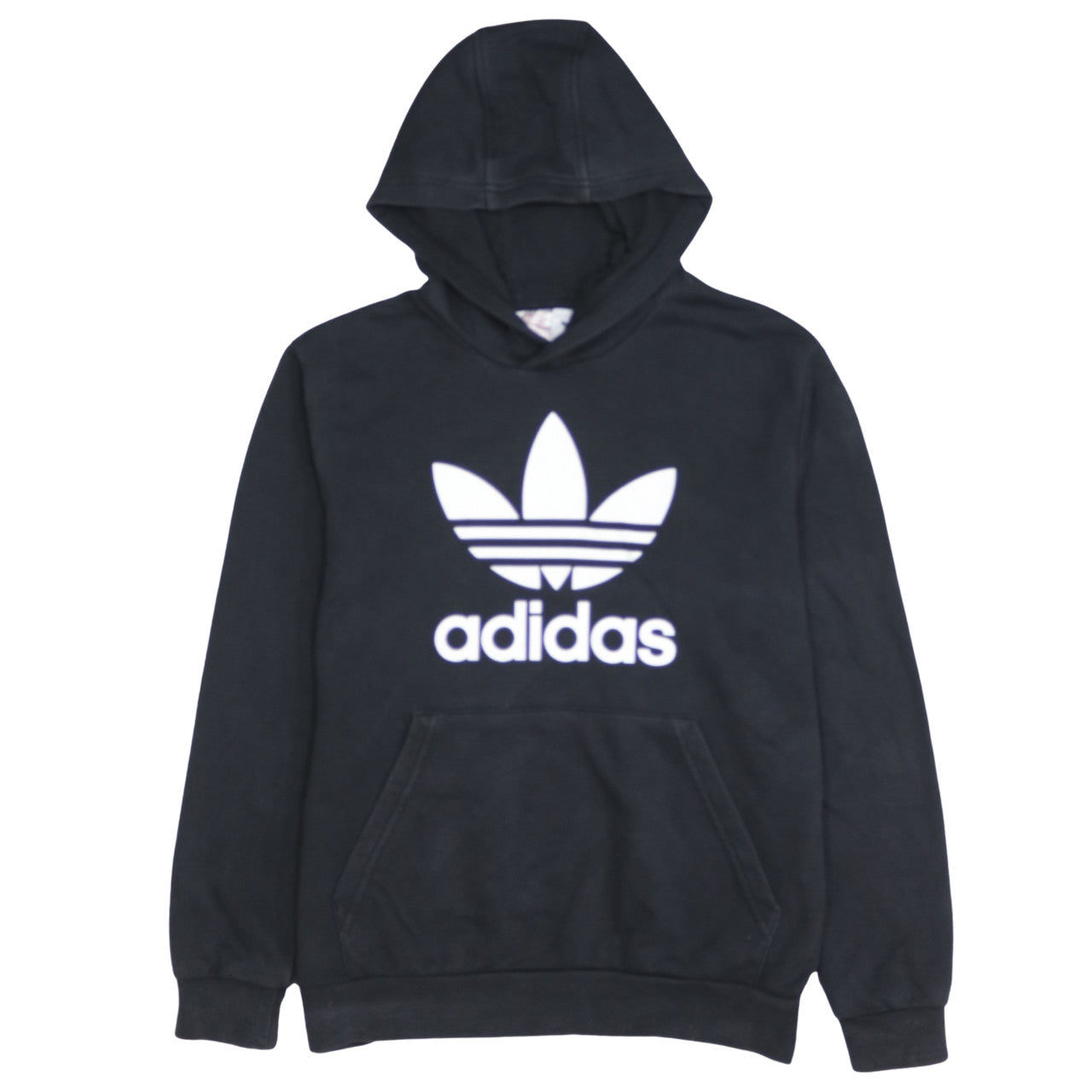 Adidas Boys Black Pullover Hoodie L 13-14 Years Classic Trefoil Sweatshirt