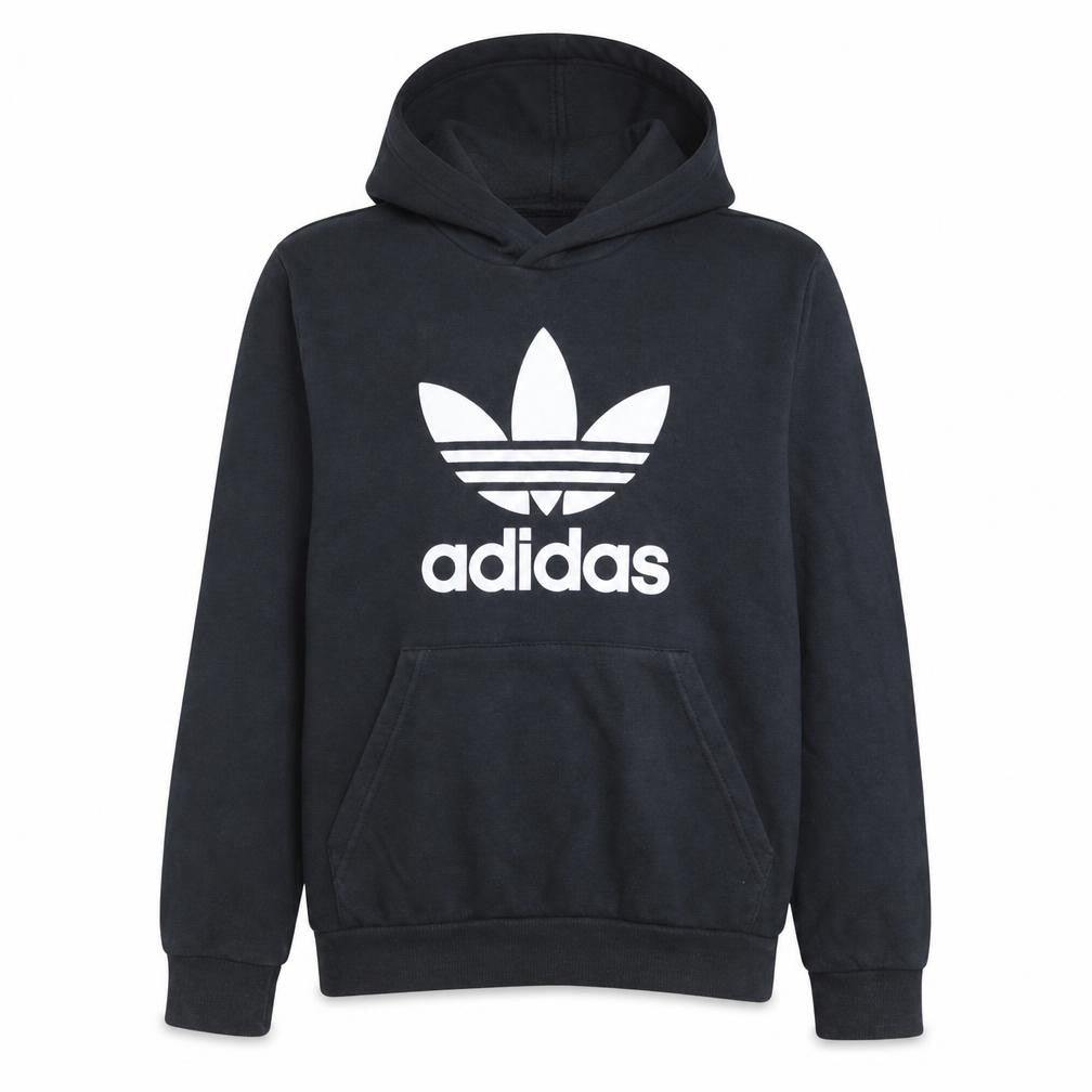 Adidas Boys Black Pullover Hoodie L 13-14 Years Classic Trefoil Sweatshirt
